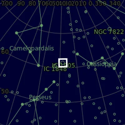 Sky map for IC 1805 Heart Nebula