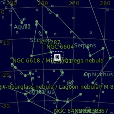 Sky map for M17 Omega Nebula in HaRGB