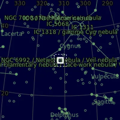 Sky map for NGC 6960 - Western Veil Nebula
