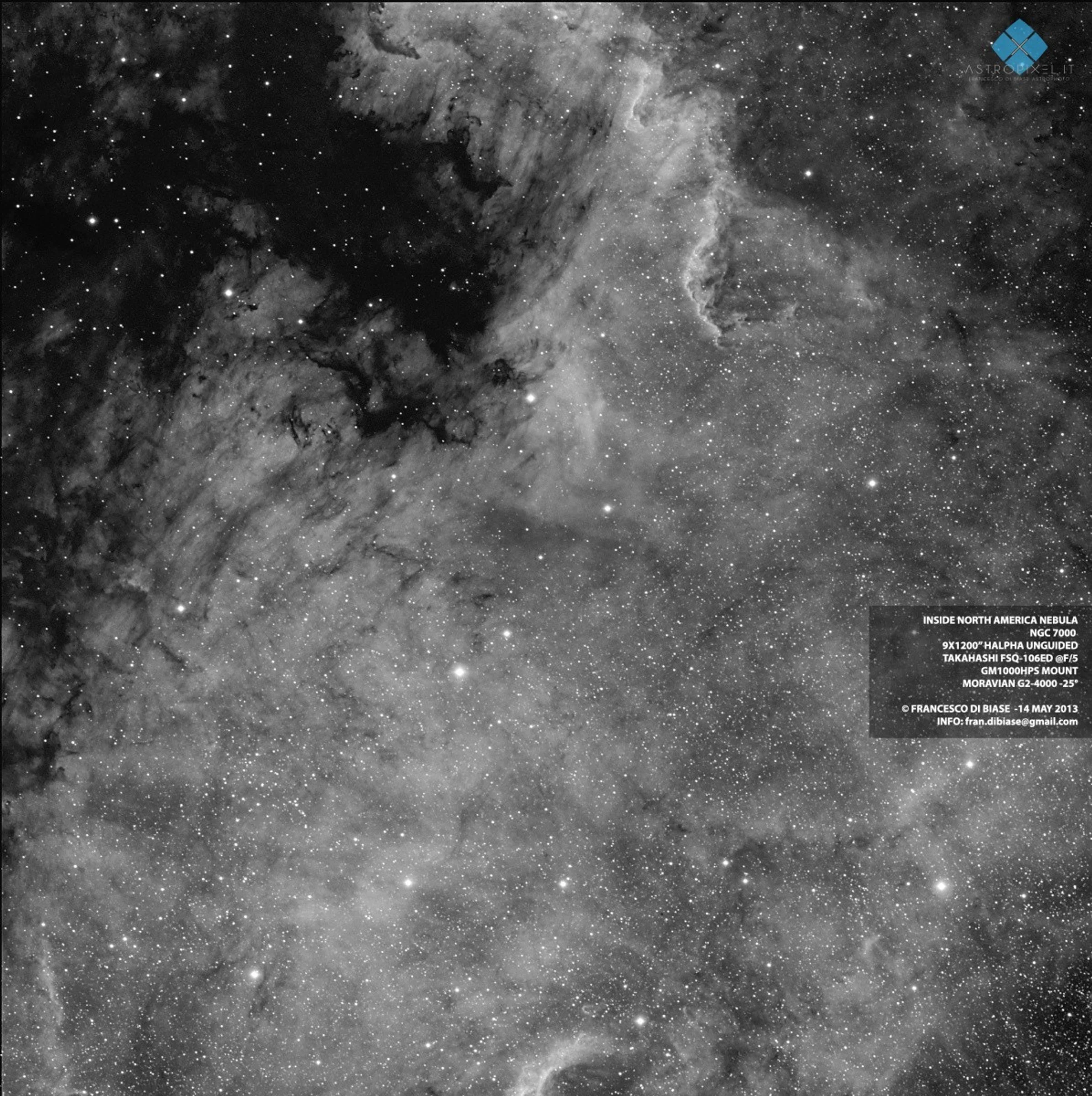 NGC7000 - North America Nebula (H-alpha)