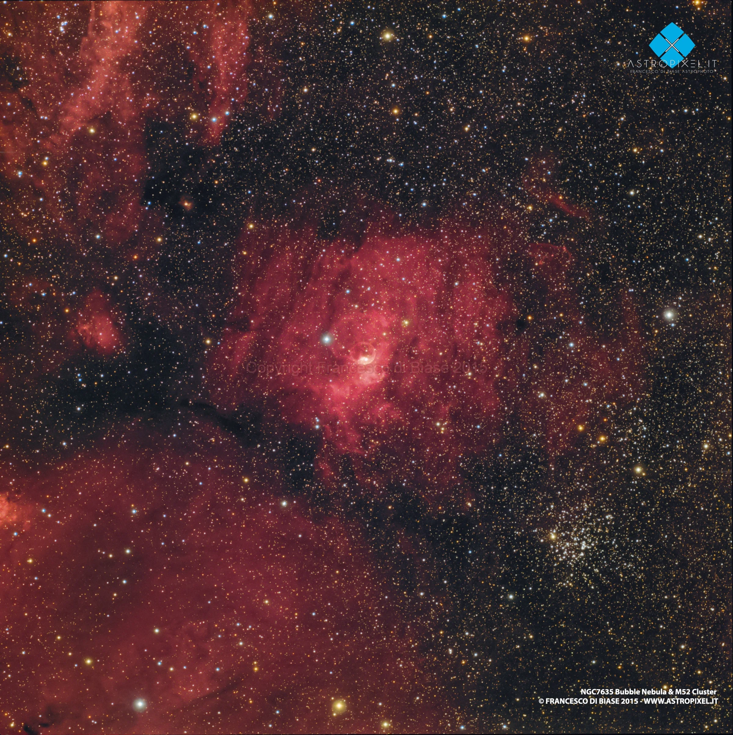 NGC7635 Bubble Nebula and M52 Open Cluster