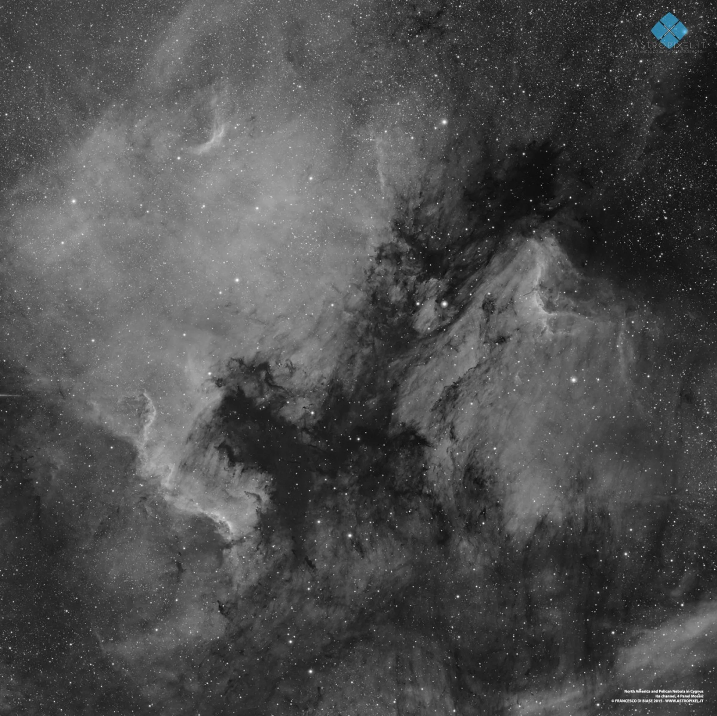 North America and Pelican Nebula - 4 panels Halpha mosaic