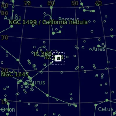 Sky map for The Pleiades or Seven Sisters (M45)